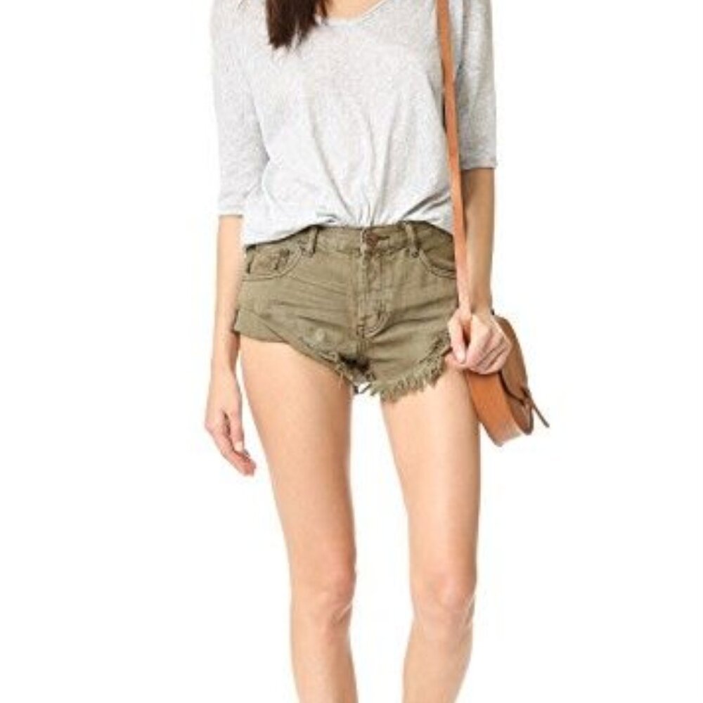 One Teaspoon Khaki Green Cut-Offs Shorts Sz 25